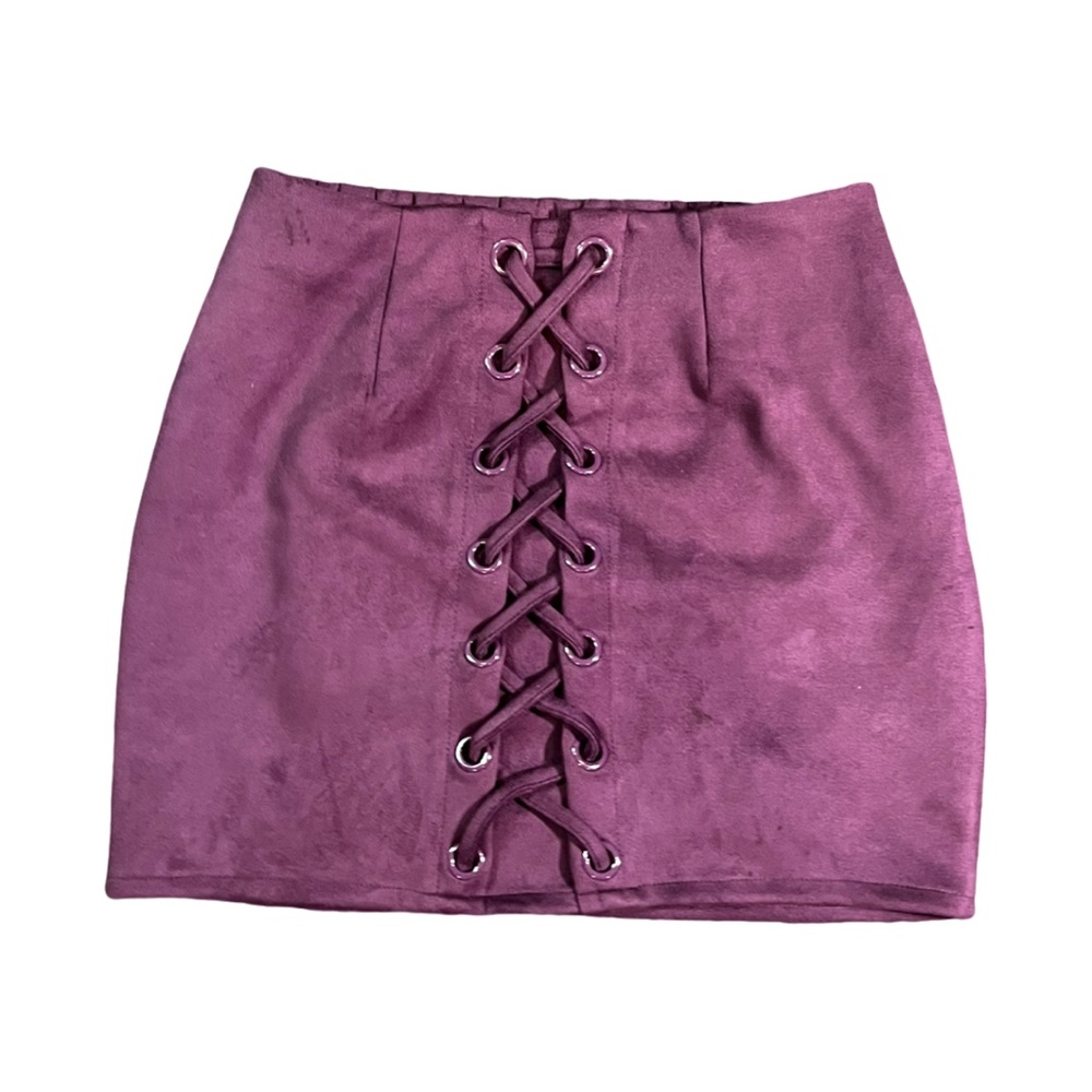 Purple MIDI Velvet Lace Up Skirt